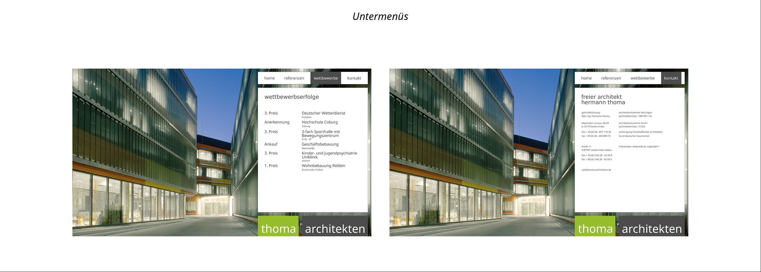 thoma architekten Website Re-Design Unterseiten