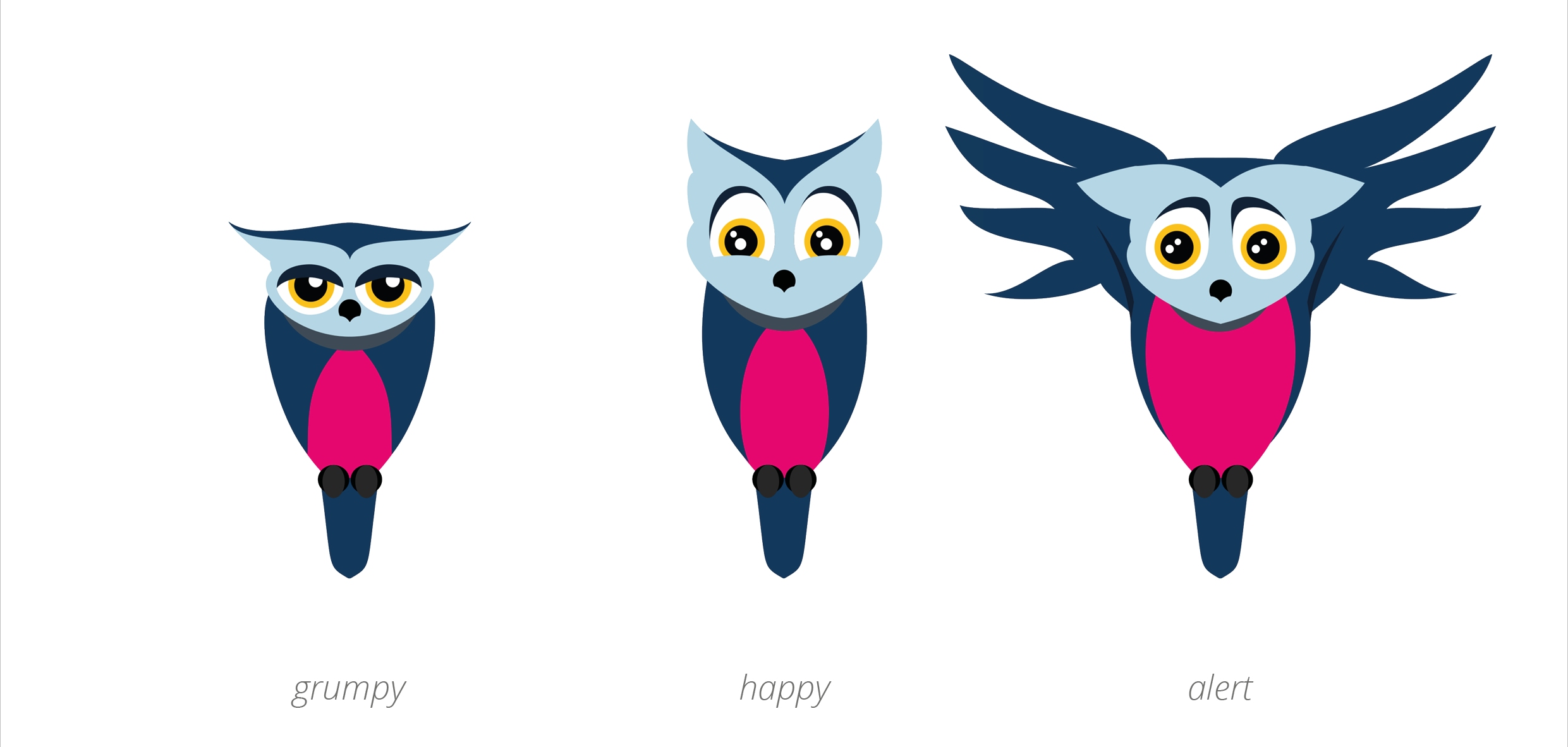 Kassandra Charakterdesign Emotionen grumpy, happy, alert